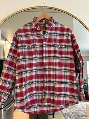 Larry Mahan Red White Black Plaid Button-Down Shirt